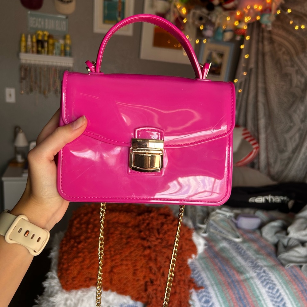 Stylish Pink Handbag with Gold Chain